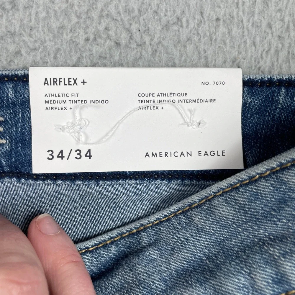American Eagle Jeans Mens 34x34 Blue Athletic Fit Distressed Stretch Airflex NEW